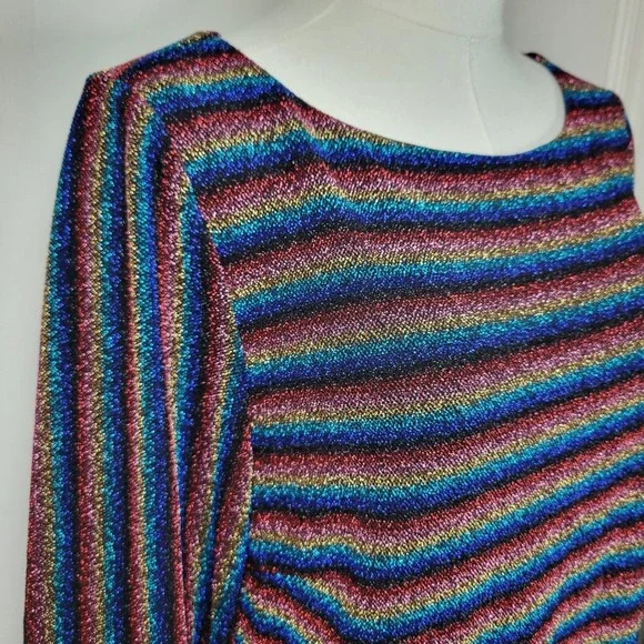 Anthropologie Eri + Ali Shimmer Stripe Long Sleeve Dress M Metallic Holiday - Picture 6 of 10